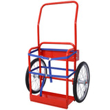 Large Dual Oxygen Tank Cart Dolly with Double Cylinder 20" Pneumatic Wheels Two Fastening Belts--Red