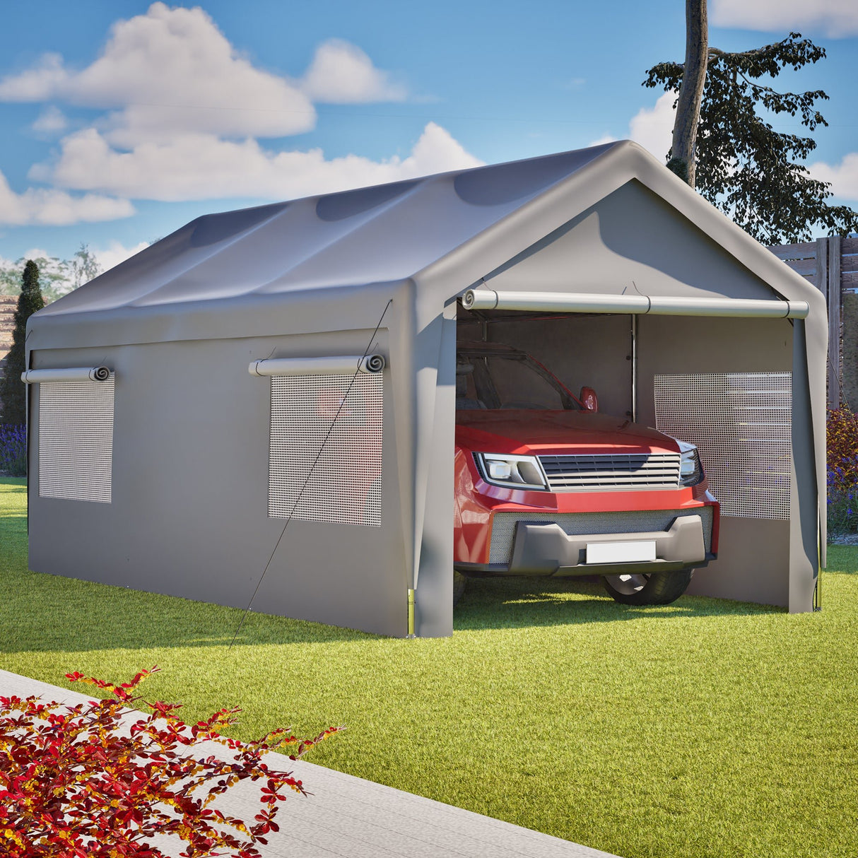 Carport Canopy 10x20 FT Heavy Duty Boat Car Canopy Garage with Removable Sidewalls and Roll - up Ventilated Windows - Fab Heavy Parts
