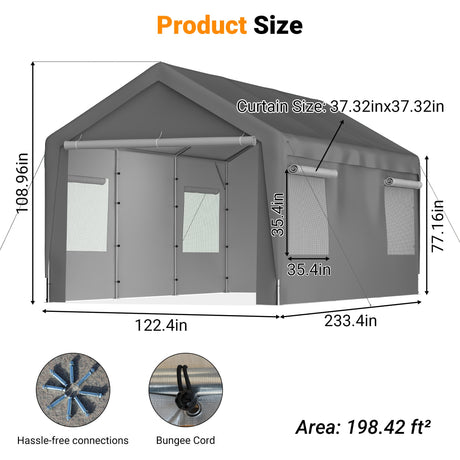 Carport Canopy 10x20 FT Heavy Duty Boat Car Canopy Garage with Removable Sidewalls and Roll - up Ventilated Windows - Fab Heavy Parts