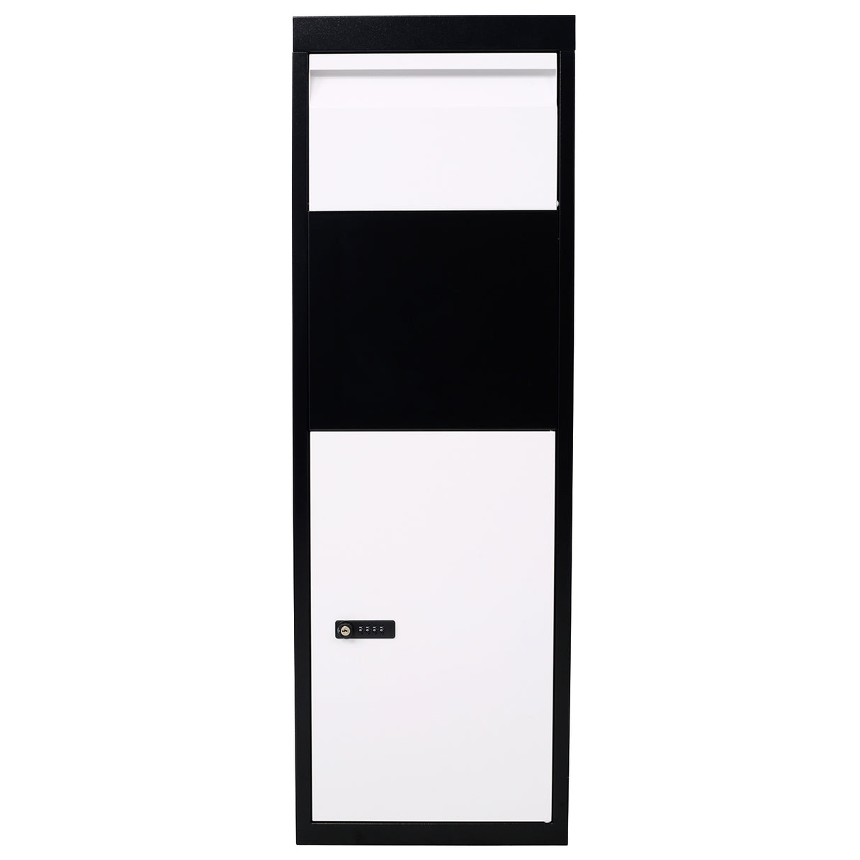 Package Delivery Box 14'' x 11.3'' x 42'' Galvanized Steel Parcel Mailbox w/ Code Lock & Mounting Hardware--Black and White