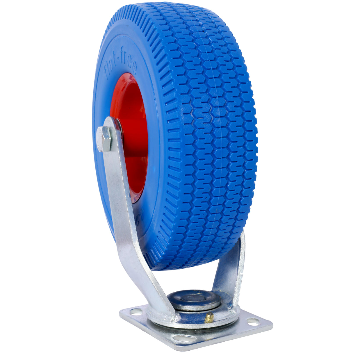 4PCS 10IN X-Large Flat Free Caster Wheel (2PCS Swivel+2PCS Rigid) Swivel Plate Steel Hub with Ball Bearings 5/8-Inch Bore Centered Axle Blue