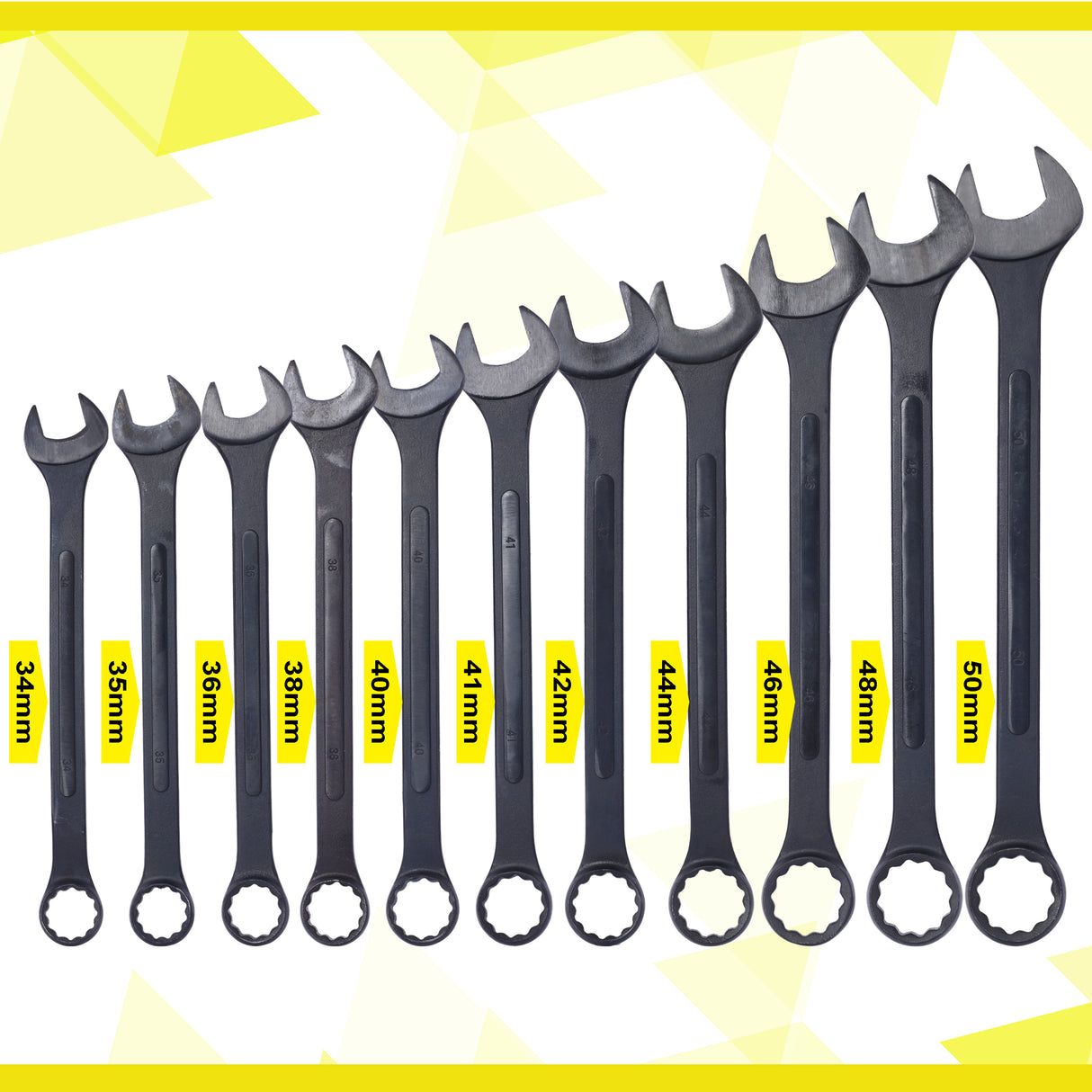 11 Piece Jumbo Combination Wrench Set Metric 1-5/16'' to 2'' Black Oxide with Pouch