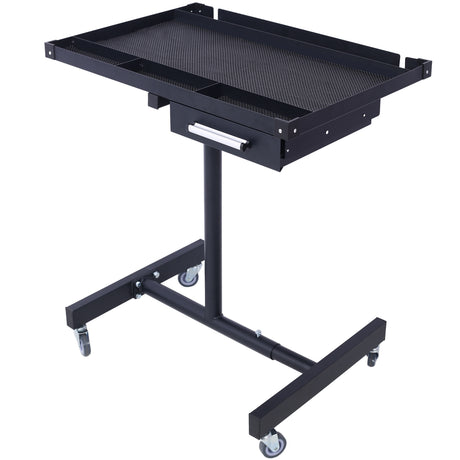 Adjustable Tear Down Work Table with Drawer (4) 2.5" Swivel Casters 220 Lbs Capacity Rubber Corners Heavy Duty Steel--Black