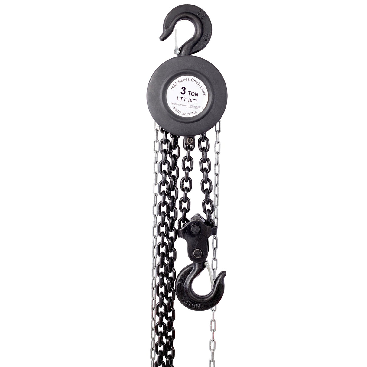 Chain Hoist 11000lbs 5T Capacity 10ft with 2 Heavy Duty Hooks Manual Steel Construction - Black - Fab Heavy Parts