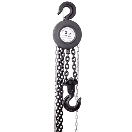 Chain Hoist 11000lbs 5T Capacity 10ft with 2 Heavy Duty Hooks Manual Steel Construction - Black - Fab Heavy Parts