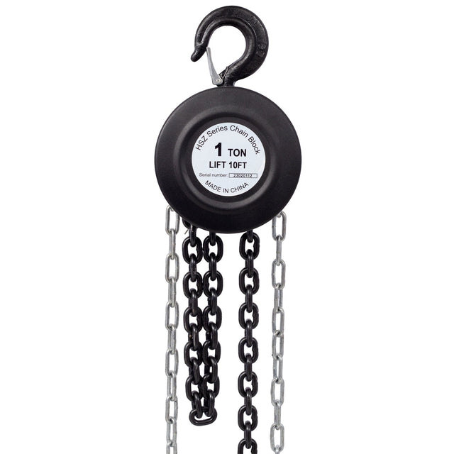 Chain Hoist 2200lbs 1T Capacity 10ft with 2 Heavy Duty Hooks Manual Steel Construction - Black - Fab Heavy Parts