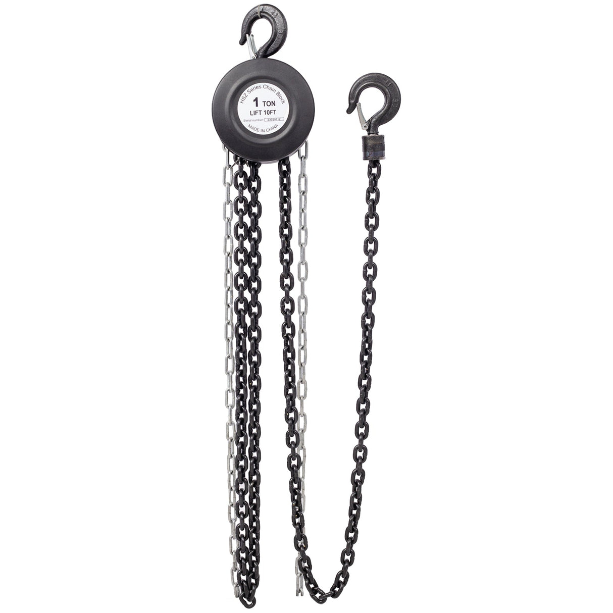 Chain Hoist 2200lbs 1T Capacity 10ft with 2 Heavy Duty Hooks Manual Steel Construction - Black - Fab Heavy Parts