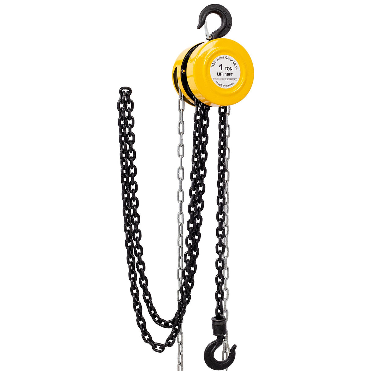 Chain Hoist 2200lbs 1T Capacity 10ft with 2 Heavy Duty Hooks Manual Steel Construction - Yellow - Fab Heavy Parts