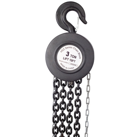 Chain Hoist 4400lbs 2T Capacity 10ft with 2 Heavy Duty Hooks Manual Steel Construction - Black - Fab Heavy Parts