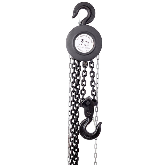 Chain Hoist 4400lbs 2T Capacity 10ft with 2 Heavy Duty Hooks Manual Steel Construction - Black - Fab Heavy Parts