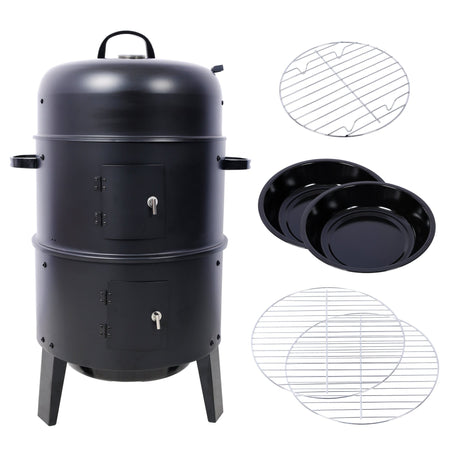 Charcoal Smoker Grill 16 Inch Vertical BBQ Grill - Black - Fab Heavy Parts