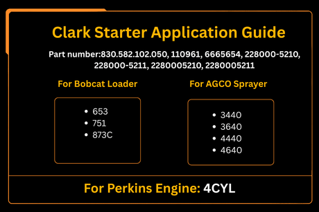 Clark Starter 2280005211 6665654 Aftermarket Replacement For Bobcat Loader 653 751 873C - Fab Heavy Parts