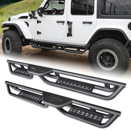 Coated Black Carbon 6 - Inch 2 - Stairs Side Step Rails Step Bars Steel Nerf Bars Running Boards Compatible with Jeep Wrangler JL 4 Doors 2018 - 2025 - Fab Heavy Parts