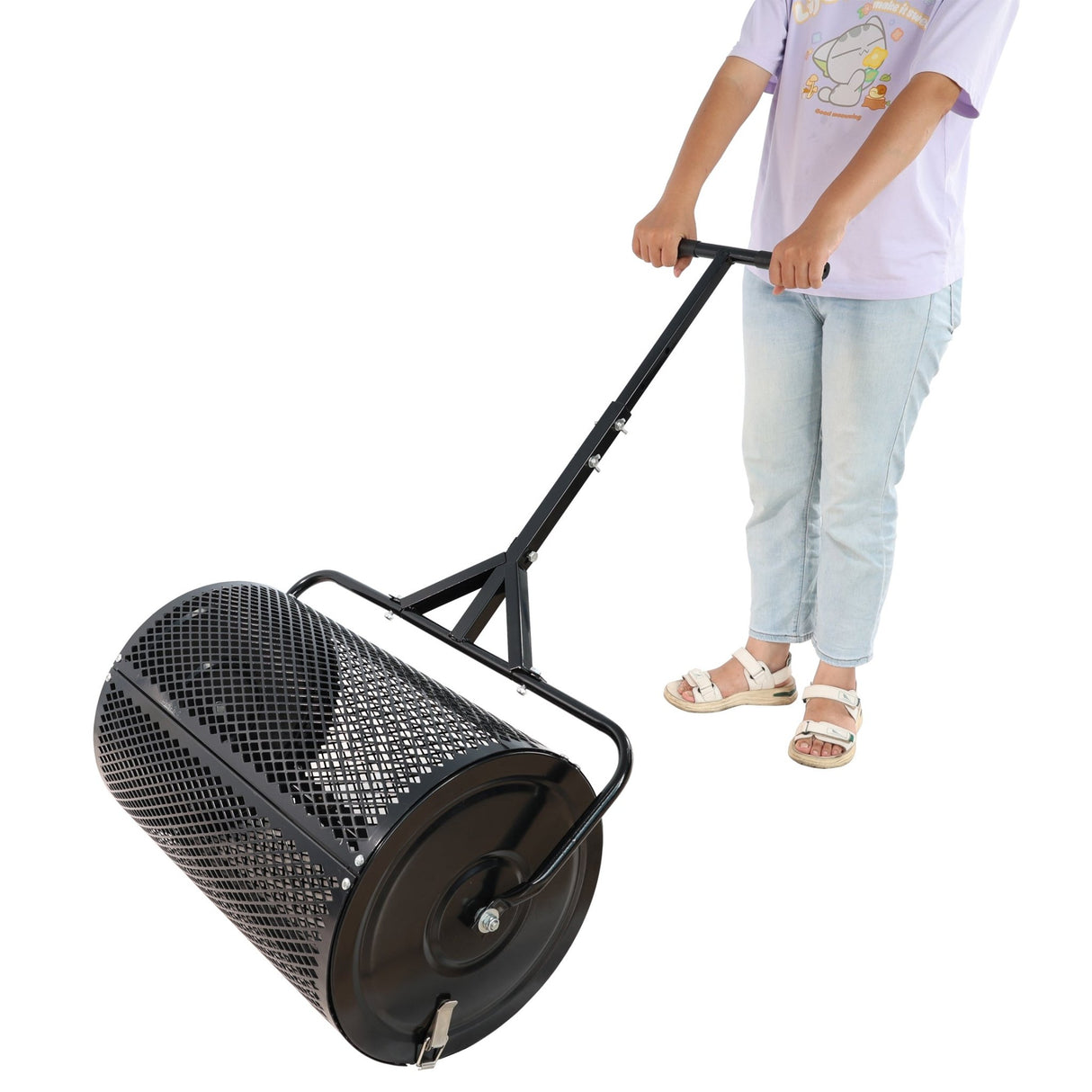 Compost Peat Moss Spreader with Upgrade T Shaped Handle Metal Mesh - Black - Fab Heavy Parts