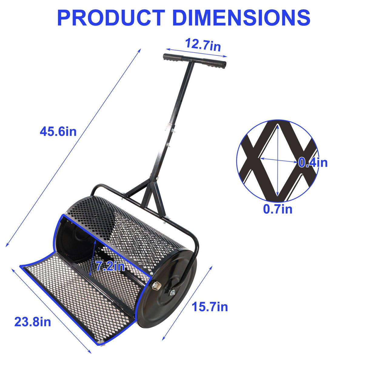 Compost Peat Moss Spreader with Upgrade T Shaped Handle Metal Mesh - Black - Fab Heavy Parts