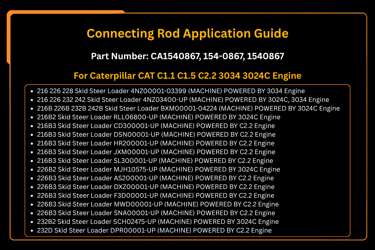 Connecting Rod 1540867 154-0867 Fits for Caterpillar CAT C1.1 C1.5 C2.2 3034 3024C Engine - Fab Heavy Parts