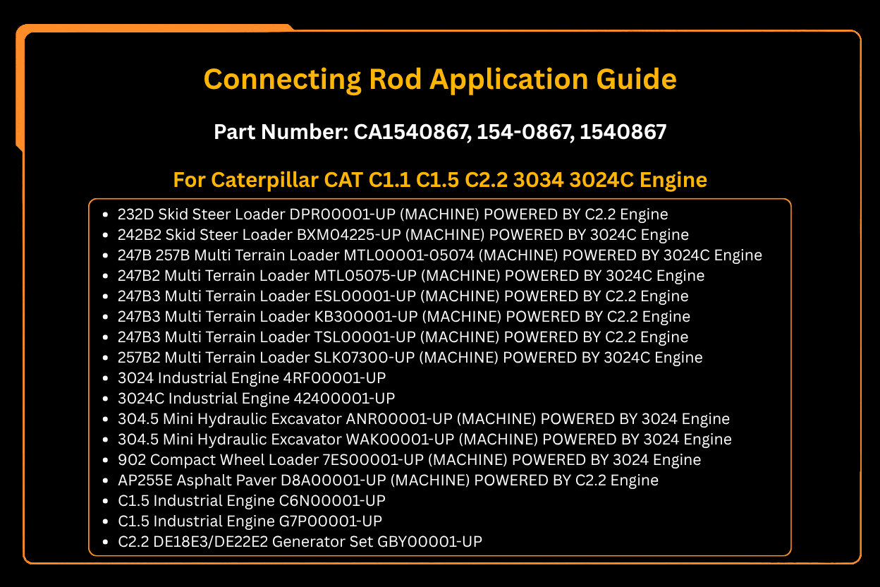 Connecting Rod 1540867 154-0867 Fits for Caterpillar CAT C1.1 C1.5 C2.2 3034 3024C Engine - Fab Heavy Parts
