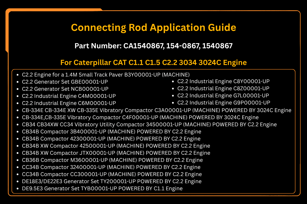 Connecting Rod 1540867 154-0867 Fits for Caterpillar CAT C1.1 C1.5 C2.2 3034 3024C Engine - Fab Heavy Parts