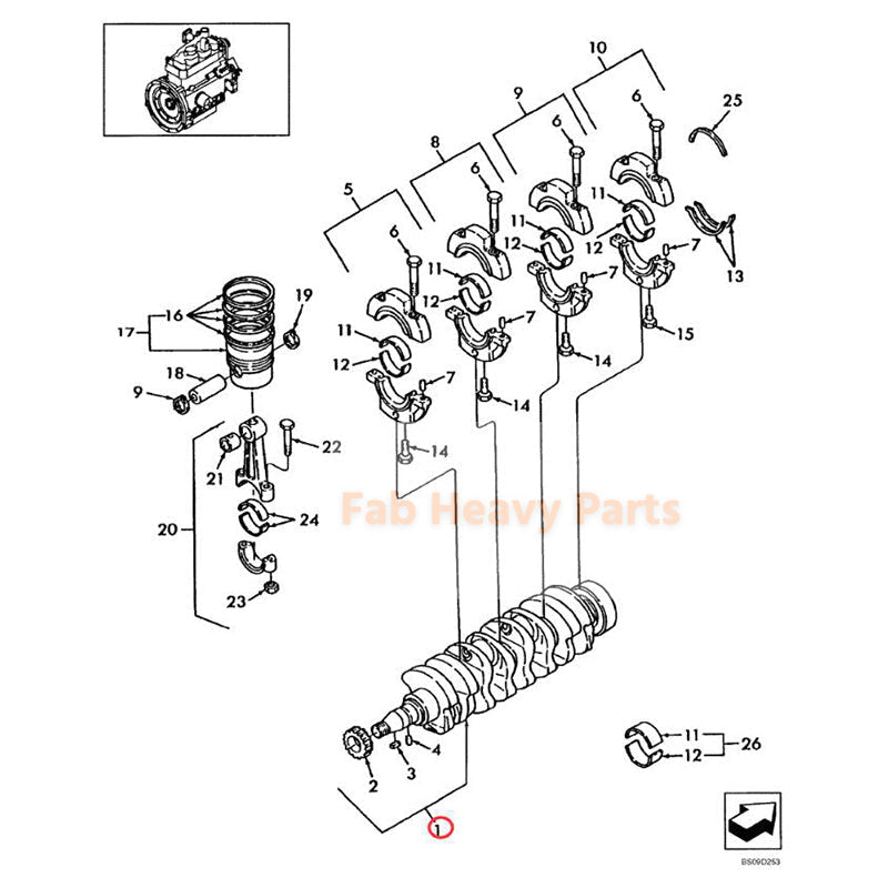 Crankshaft SBA115256631 Fits for Shibaura Engine N844 N844T Fits for CASE Skid Steer Loader SR150 - Fab Heavy Parts