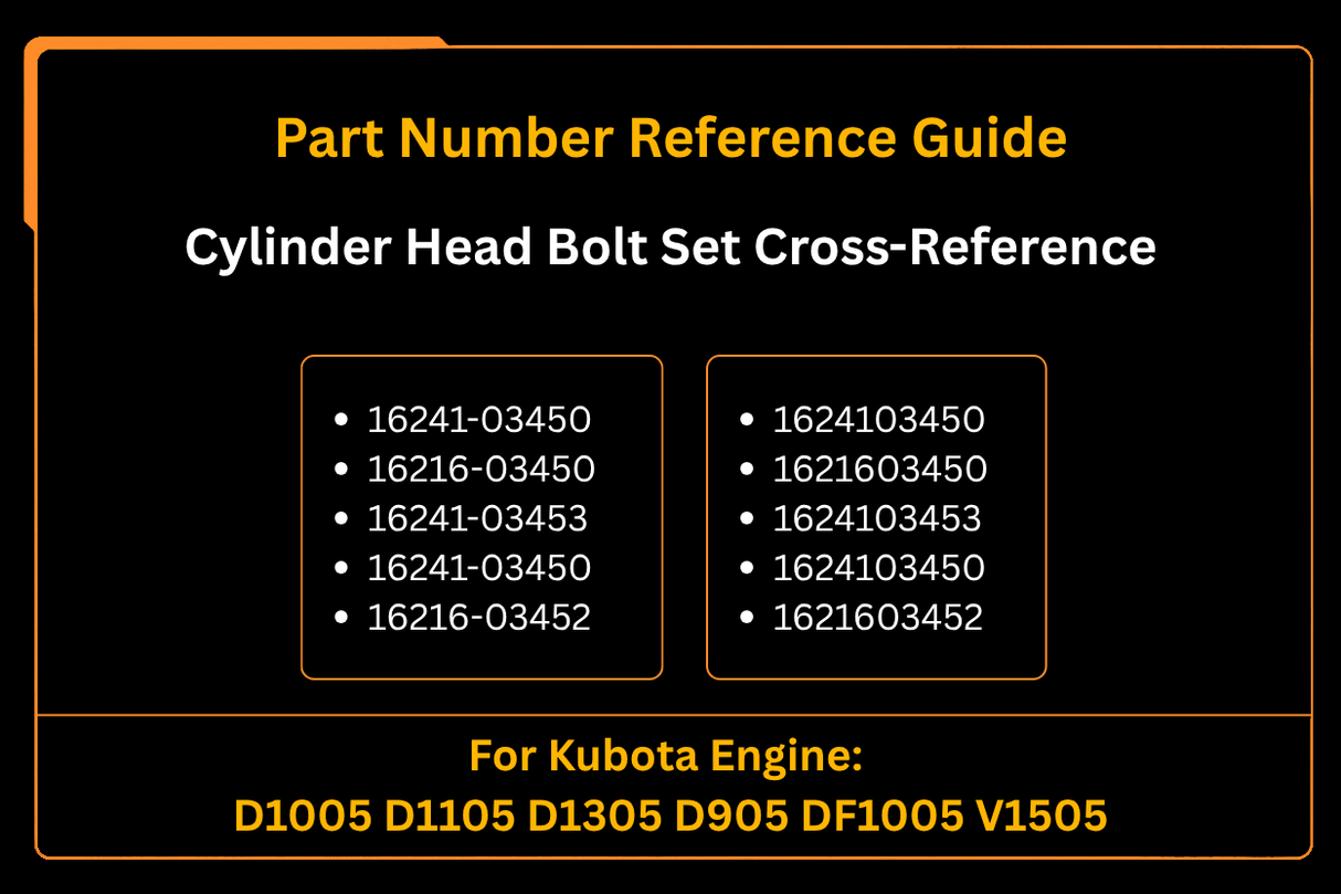 Cylinder Head Bolt Set 16241 - 03450 for Kubota Engine D1005 D1105 D1305 D905 DF1005 V1505 - Fab Heavy Parts