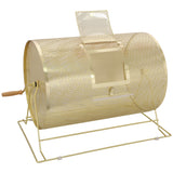 Raffle Drum Holds 10000 Tickets or 300 Ping Pong Balls Metal Lottery Spinning Drawing with Wooden Turning Handle 14.8 x Ø21.26 inch Brass Plated