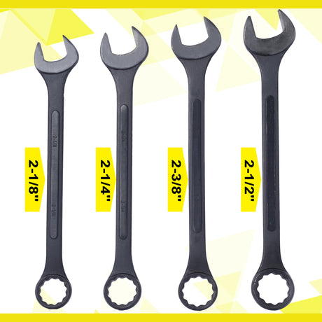 4 Piece Jumbo Combination Wrench Set SAE with Storage Bag Black Oxide 2-1/8 2-1/4 2-3/8 2-1/2-inch