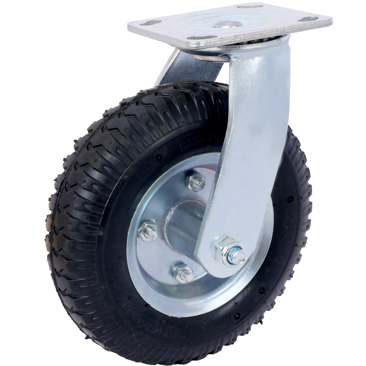 2PCS 8IN Pneumatic Tire Caster Wheel Swivel Plate Steel Hub with Ball Bearings 5/8-Inch Bore Centered Axle Black