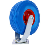 4PCS 10IN X-Large Flat Free Caster Wheel (2PCS Swivel+2PCS Rigid) Swivel Plate Steel Hub with Ball Bearings 5/8-Inch Bore Centered Axle Blue