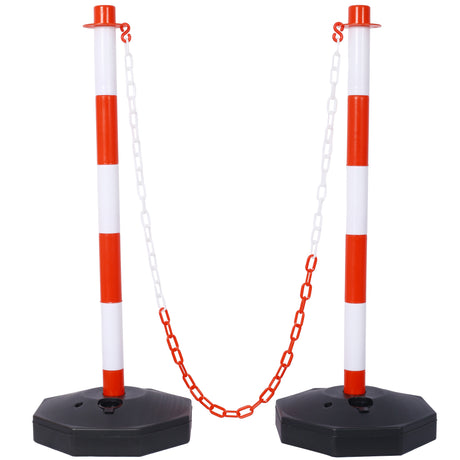 4 Pack Traffic Delineator Post Cones with Fillable Base Adjustable Safety Barrier with 5Ft Plastic Chain--White+Red