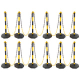 12 Pack Traffic Delineator Post Cones with Fillable Base Adjustable Safety Barrier with 5Ft Plastic Chain--Yellow+Black