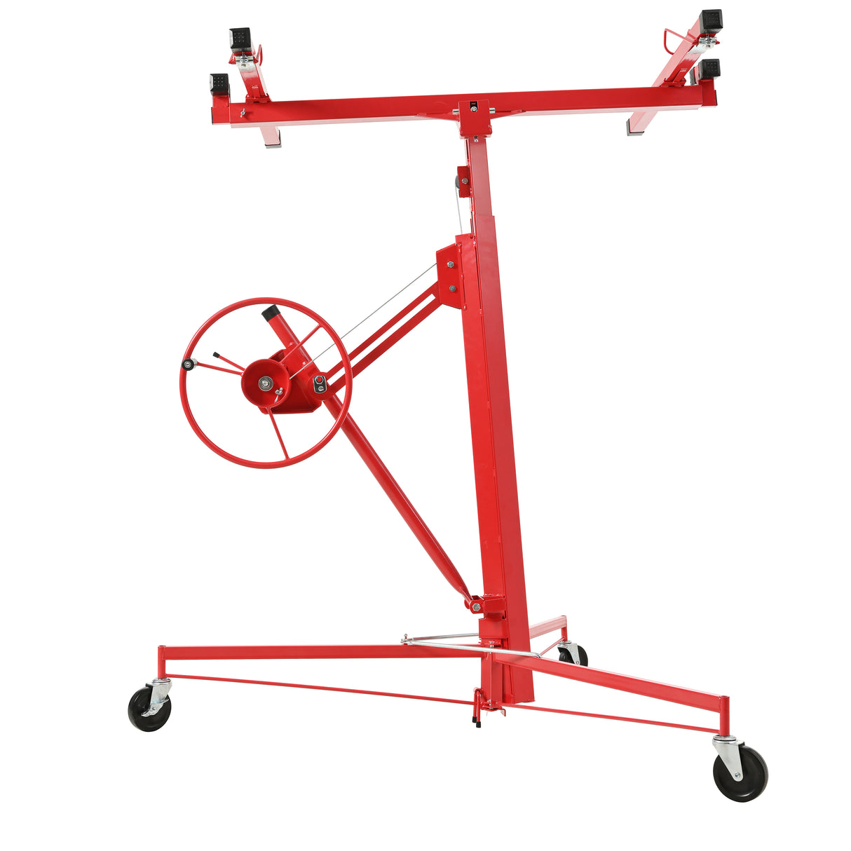16 FT Drywall Lift Panel Hoist Jack Lifter with Caster Wheels and Telescopic Arm--Red