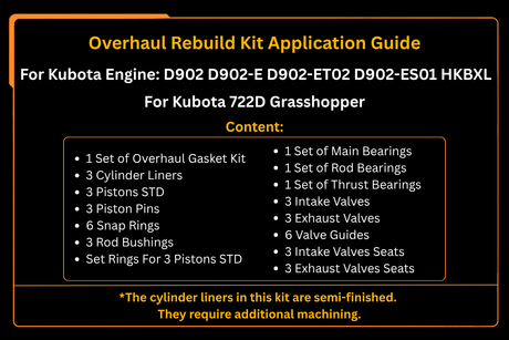 D902 - E D902ET D902ES Kubota Engine Overhaul rebuild Kit - Fab Heavy Parts