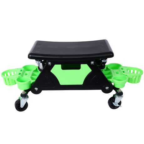 Roller Mechanic Detailing Creeper Utility Seat Stool with Wheels Removable Tool Trays Drawer 300 Lbs Capacity--Green