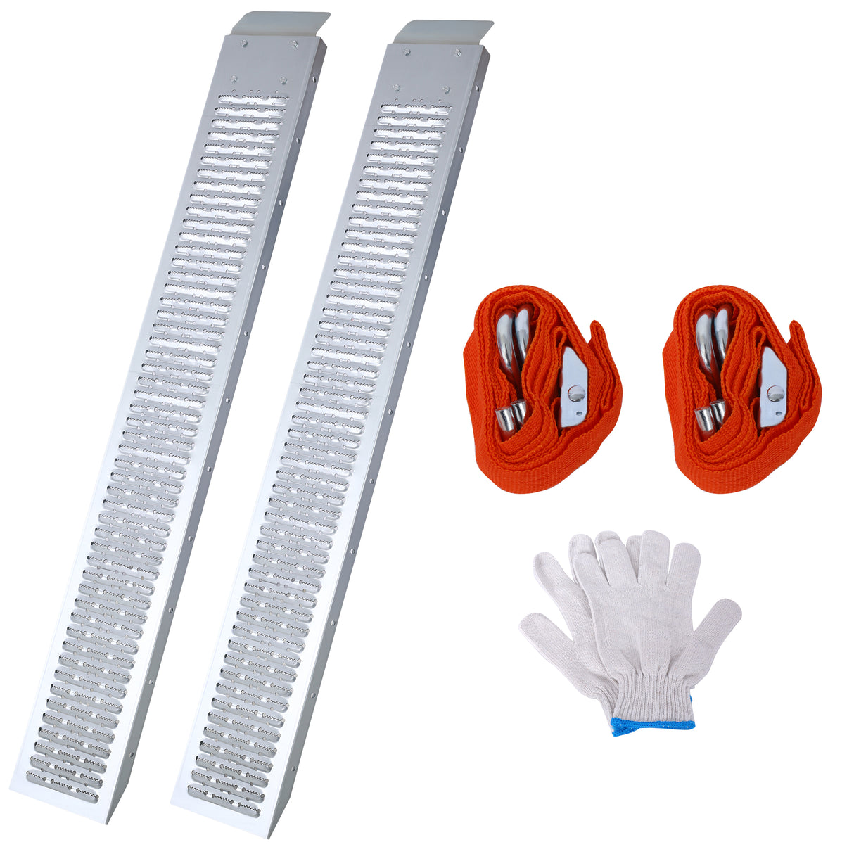 Pack of 2 66" L 960lbs Capacity Loading Ramps with 2pcs Tie Straps 1Pair Gloves--Silver