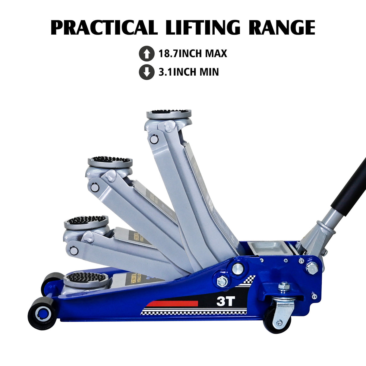 Low-Position Steel Vehicle Floor-Mounted Hydraulic Jack with Dual-Piston Quick-Lift Pump 3-Ton 6,600 Lbs. Capacity