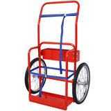 Large Dual Oxygen Tank Cart Dolly with Double Cylinder 20" Pneumatic Wheels Two Fastening Belts--Red
