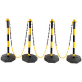 4 Pack Traffic Delineator Post Cones with Fillable Base Adjustable Safety Barrier with 5Ft Plastic Chain--Yellow+Black