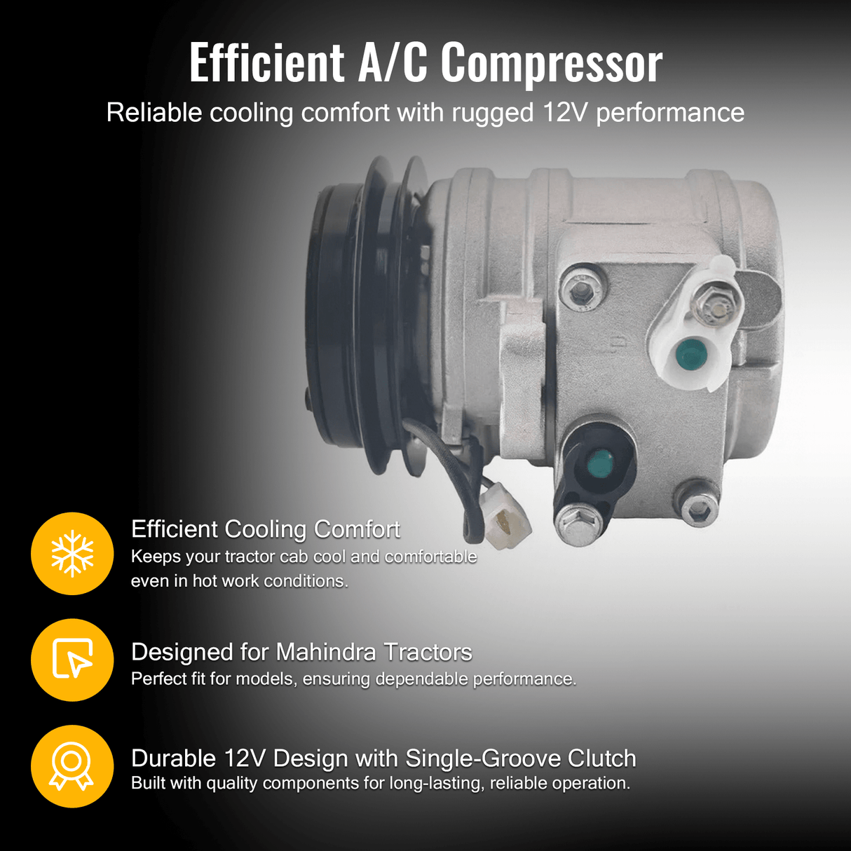 Delphi SP10 A/C Compressor with Single Groove 12volt Cluch Fits for Mahindra Tractor 4510 5010 2538 6010 6110 - Fab Heavy Parts