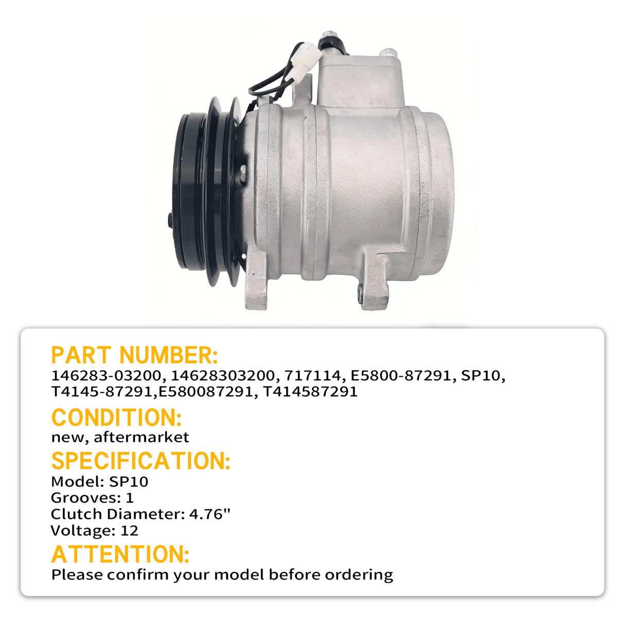 Delphi SP10 A/C Compressor with Single Groove 12volt Cluch Fits for Mahindra Tractor 4510 5010 2538 6010 6110 - Fab Heavy Parts