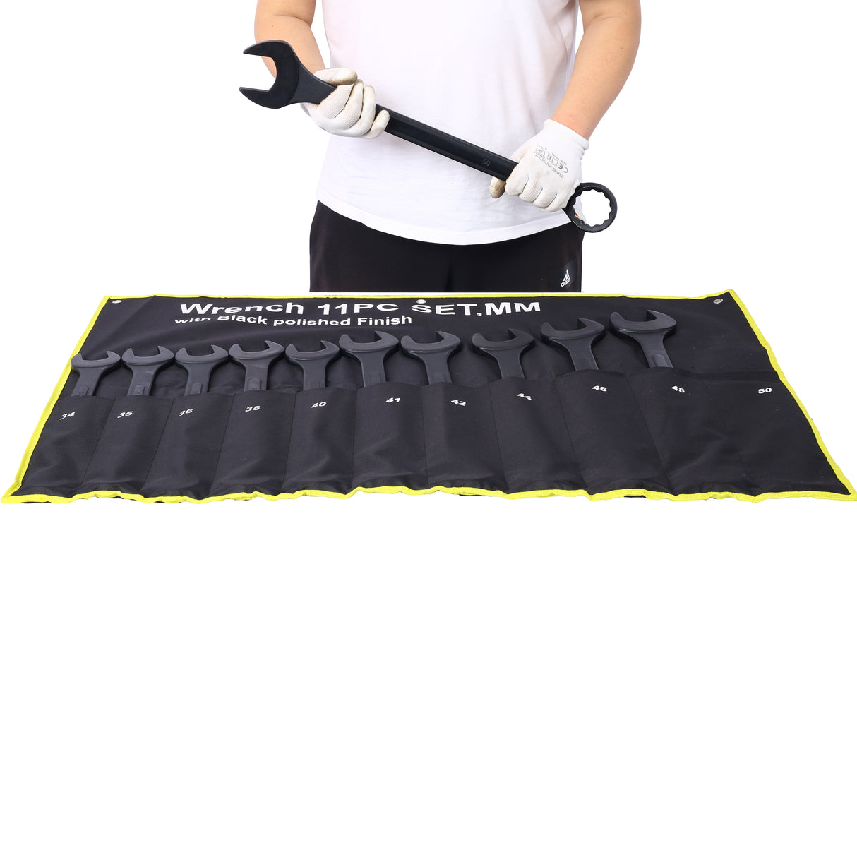 11 Piece Jumbo Combination Wrench Set Metric 1-5/16'' to 2'' Black Oxide with Pouch