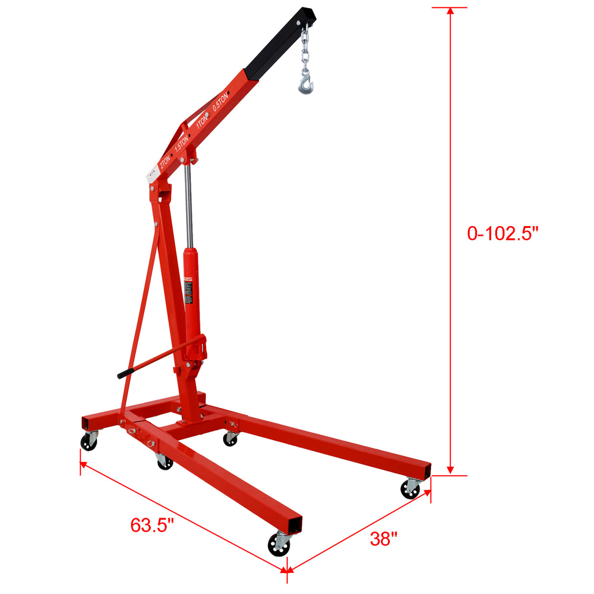 2 tonnes Pliant moteur Hoist Cherry Picker Shop Crane Lift 4000 lb Capacité en acier robuste avec 6 roues de lacets en fer - RED