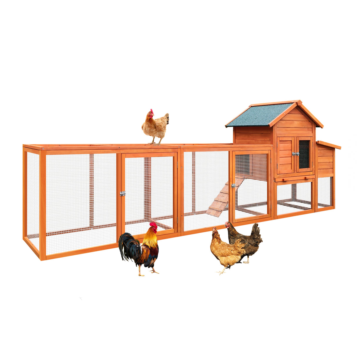 122" Large Wooden Chicken Coop with Nesting Box Wire Fence Poultry Cage