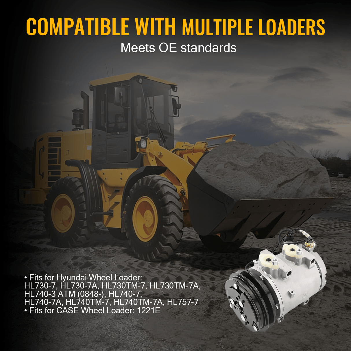 DKV14C A/C Compressor 11N6 - 90040 Fits for Hyundai HL730 - 7 HL730TM - 7 HL740 - 3 HL740 - 7 HL740TM - 7 HL757 - 7 Fits CASE 1221E Wheel Loader - Fab Heavy Parts