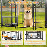 Dog Kennel Outdoor with Roof 4.23'x5.82'x4.83' Welded Wire Enclosure Heavy Duty Dog Crate with UV - Resistant Waterproof Cover Double Lock & Rotating Feeder - Fab Heavy Parts
