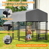Dog Kennel Outdoor with Roof 4.23'x5.82'x4.83' Welded Wire Enclosure Heavy Duty Dog Crate with UV - Resistant Waterproof Cover Double Lock & Rotating Feeder - Fab Heavy Parts