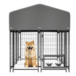 Dog Kennel Outdoor with Roof 4.23'x5.82'x4.83' Welded Wire Enclosure Heavy Duty Dog Crate with UV - Resistant Waterproof Cover Double Lock & Rotating Feeder - Fab Heavy Parts