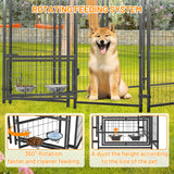 Dog Kennel Outdoor with Roof 4.23'x7.81'x4.83' Welded Wire Enclosure Heavy Duty Dog Crate with UV - Resistant Waterproof Cover Double Lock & Rotating Feeder for Medium/Large Dogs - Fab Heavy Parts