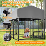 Dog Kennel Outdoor with Roof 4.23'x7.81'x4.83' Welded Wire Enclosure Heavy Duty Dog Crate with UV - Resistant Waterproof Cover Double Lock & Rotating Feeder for Medium/Large Dogs - Fab Heavy Parts