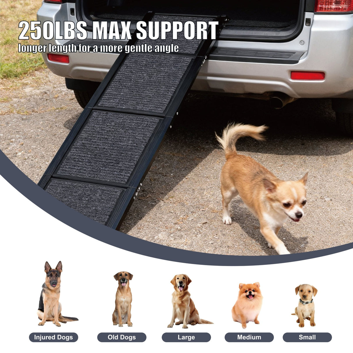 Dog Ramp for Car 65"X17.2" Large Folding Pet Stair Ramps for Truck SUV with Non - Slip Surface Outdoor Dog Car Ramp for Medium & Large Dogs - Fab Heavy Parts