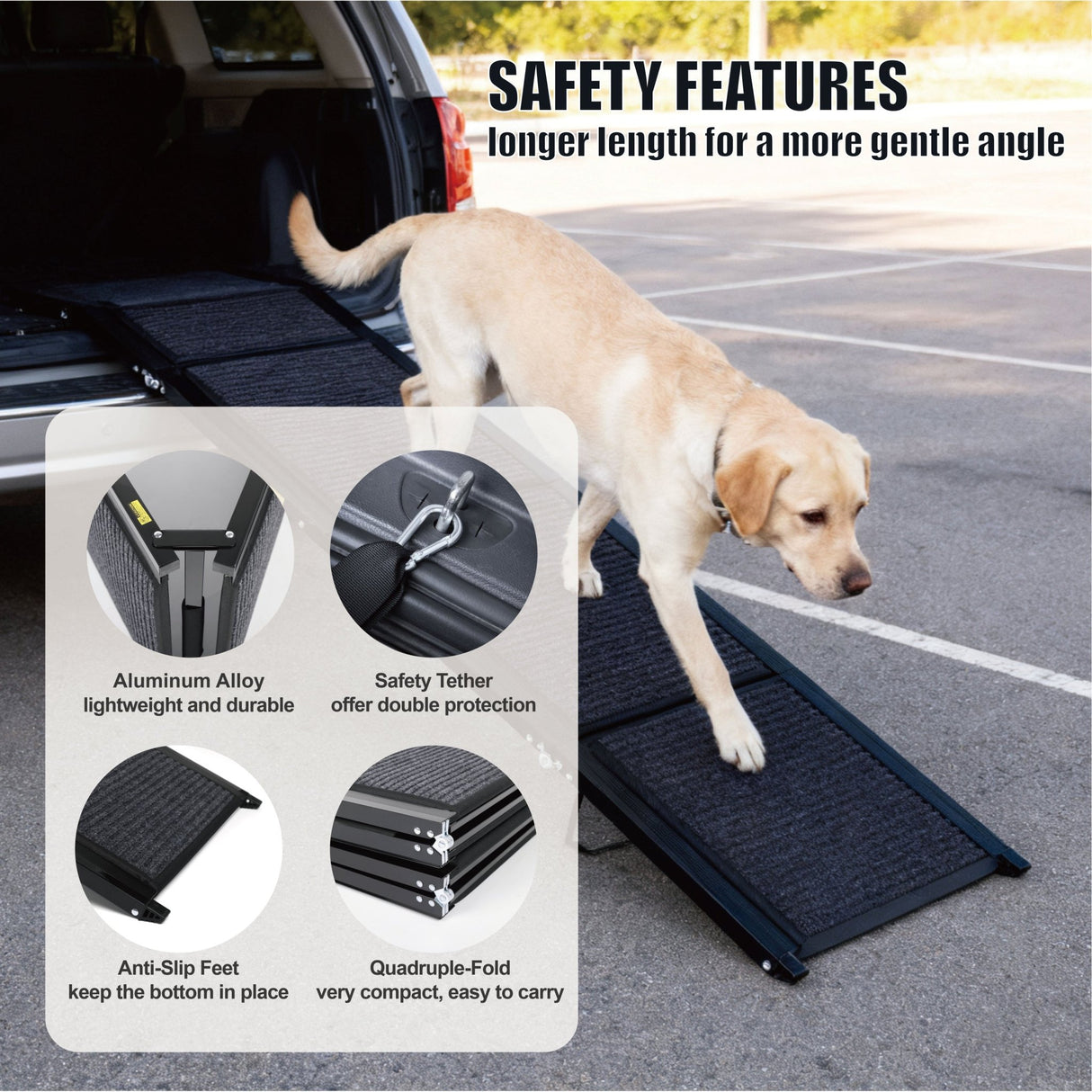 Dog Ramp for Car 71" Long & 19.3" Wide Portable Dog Ramps for Large Dogs with Non - Slip Rug Surface Dog Car Ramp for SUV Car & Truck - Fab Heavy Parts